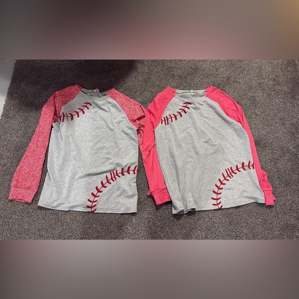 Girls' Grey & Red Baseball Graphic Raglan Top